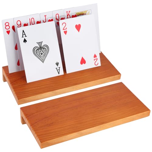 YONGQING 2 Stück Kartenhalter Kinder, 24 * 11cm Spielkartenhalter Holz, Freisprech Kartenhalter Spielkarten, Spielkartenständer mit Anti Rutsch Streifen für Kinder und Erwachsene von YONGQING
