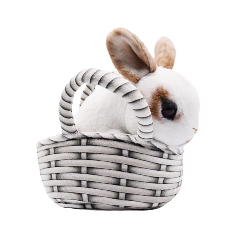 YONLIT Lebensechtes Plüsch-Haustier-Hasenkorb-Set, realistisches Kaninchen-Stofftier mit einer geeigneten Stoff-Haustiertasche, niedliches und lustiges Geschenk für Ester-Geschenk oder Sachensammlung von YONLIT