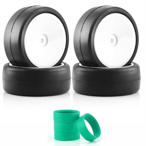 RC Autoteile Für Tamiya 1/10 Für TT01 TT02 XV01 Für PTG-2 Für HPI Für HSP RC Auto Upgrade Teile High Grip Reifen Rad 65 * 26mm Reifen RC Rennwagen Dekoration(Green) von YONMFRDS