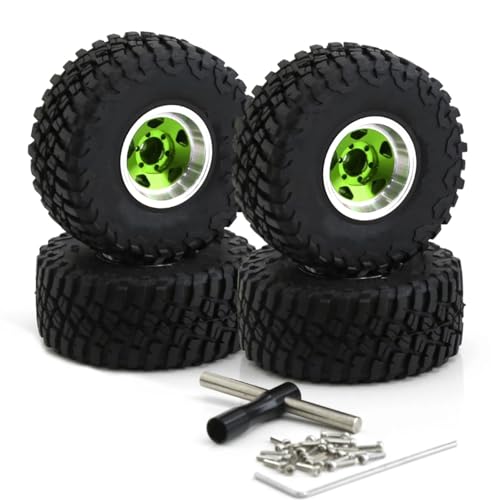 YONMFRDS Für Axial Für Scx24 AX24 Für Trx4m Für Fcx24 1/18 1/24 RC Crawler 4 Stücke 57mm Metall 1,0 "beadlock Felge Gummi Reifen Set Upgrade Teile RC Autoteile(Green) von YONMFRDS