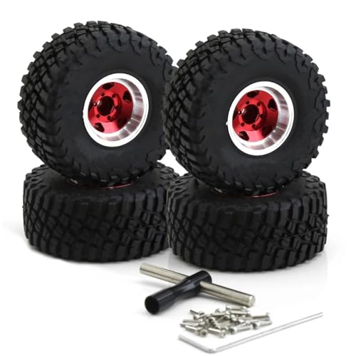 YONMFRDS Für Axial Für Scx24 AX24 Für Trx4m Für Fcx24 1/18 1/24 RC Crawler 4 Stücke 57mm Metall 1,0 "beadlock Felge Gummi Reifen Set Upgrade Teile RC Autoteile(Red) von YONMFRDS