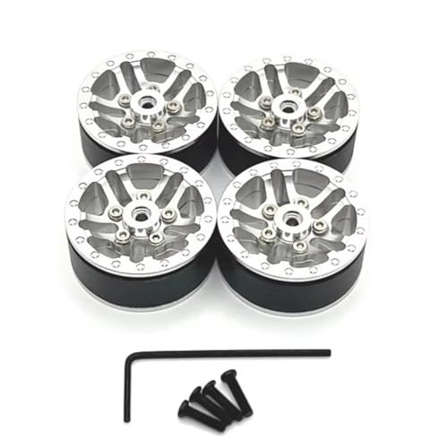 YONMFRDS Für WPL C14 C24 C34 C54 1/16 RC Auto 4 Stücke Metall Beadlock Radnabe Felge Upgrade Teile Zubehör RC Autoteile(Silver) von YONMFRDS