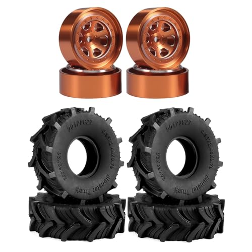 YONMFRDS Kompatibel Mit TRX4M Für Defender Für SCX24 4 Stück Mud Terrain Reifen 62 * 20 Mm 1,0 Zoll Gummireifen Beadlock Felgen Für 1/18 RC Crawler Upgrade RC Car Reifen(Orange) von YONMFRDS