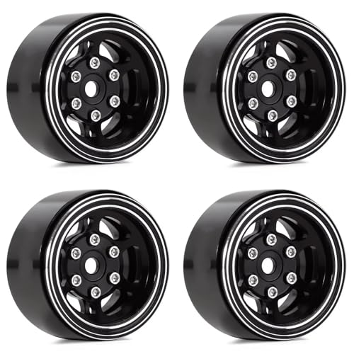 YONMFRDS RC Autoteile Für Axial Für SCX24 Für FMS Für FCX24 Für AX24 Für TRX4M Upgrade CNC Aluminium 1,0 Beadlock Felge Für 1/24 RC Crawler Auto(Black) von YONMFRDS