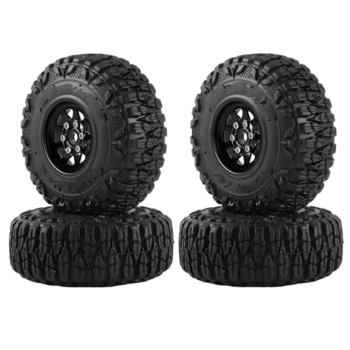 YONMFRDS RC Autoteile Für FMS Für FCX24 Für Axial Für SCX24 Für AX24 Für Enduro24 Für TRX4M 1/18 1/24 Metall 1,0 "Beadlock Deep Dish Rad Reifen Set RC Crawler Auto Upgrade Teile(Black) von YONMFRDS