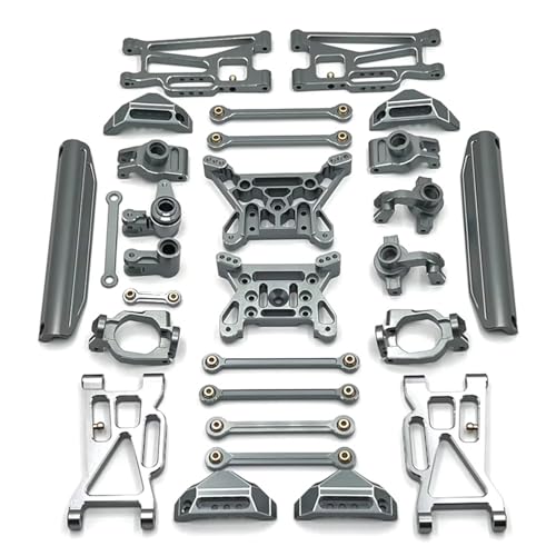 YONMFRDS RC Autoteile Für MJX 10208 Für 1/10 RC Autoteile Metall Vorne Hinten Für Schwinge Lenkbecher Nabenträger Verbindungsstange Stoßdämpferturmsatz Aluminiumlegierung DIY Kit(Gray) von YONMFRDS