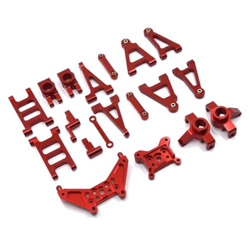 YONMFRDS RC Autoteile Für MJX 14301 14302 1/14 Metall Suspension Arm Lenkung Tasse Link Stange Lenkung Montage Shock Tower Set RC Auto Upgrade Teile Kit(Red) von YONMFRDS