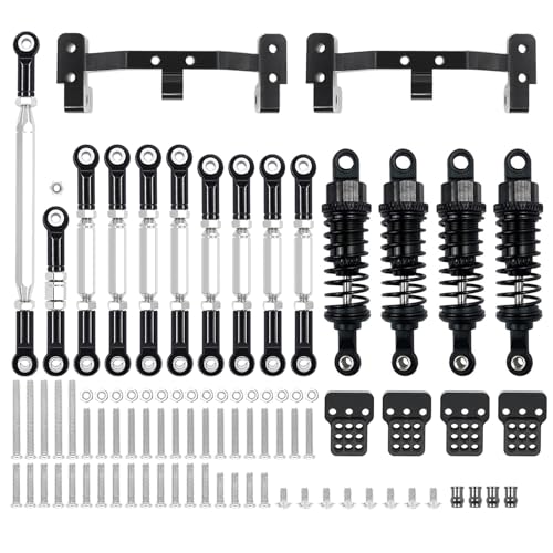 YONMFRDS RC Autoteile Für MN D90 MN91 Für MN96 MN98 MN99S Ersatz Metall Chassis Link Rod Zugstange Halterung Stoßdämpfer Sets RC Auto Upgrades Teile Zubehör(Black) von YONMFRDS