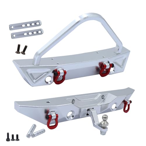 YONMFRDS RC Autoteile Für MN128 Metall Vorne Hinten Stoßstange Mit Anhängerkupplung Schäkel Winde Loch Dekoration Auto Zubehör 1/12 Änderung RC Crawler Upgrade Teile(Silver,Set) von YONMFRDS