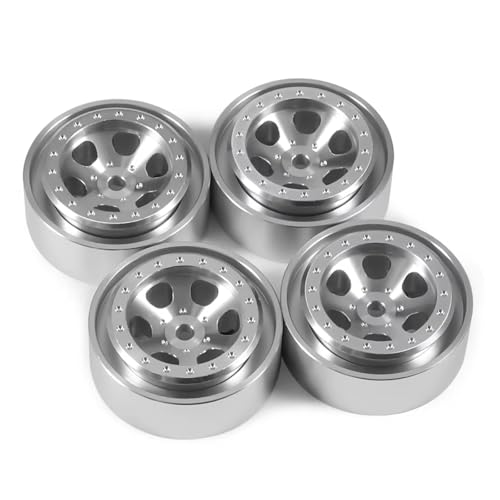 YONMFRDS RC Autoteile Für TRX4M Für Bronco Für Defender AX24 Für SCX24 Für FCX24 1/18 RC Crawler 4 Stücke CNC Aluminium Beadlock Rad Felgen Lager Reifen Upgrade(Silver) von YONMFRDS