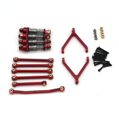 YONMFRDS RC Autoteile Für WLtoys Für FMS Für Fcx24 1/24 Xiaoqi RC Fernbedienung Auto Metall Upgrade Zubehör Stoßdämpfer Lenkstange Set(Red) von YONMFRDS