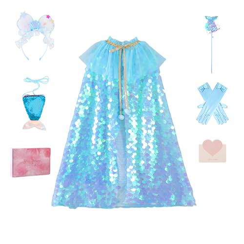 YOOCHUENG Mädchen Prinzessin Umhang Set Blau Paillettenumhang,Glänzend Halloween Kostümzubehör Karneval Rollenspiele Kostüm für Mädchen 3-8 Jahre YOOCHUENG Mädchen Prinzessin Umhang Set Blau Paillettenumhang,Glänzend Halloween Kostümzubehör Karneval Rollenspiele Kostüm für Mädchen 3-8 Jahre von YOOCHUENG