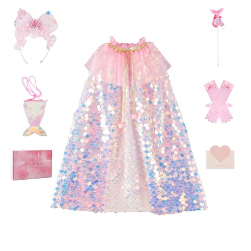YOOCHUENG Mädchen Prinzessin Umhang Set Bunte Prinzessin Glänzende Umhang Fancy Dress Kostüm Party Cosplay Halloween Kostüme für Mädchen 3-8 Jahre, Kleine Quadratische Pailletten YOOCHUENG Mädchen Prinzessin Umhang Set Bunte Prinzessin Glänzende Umhang Fancy Dress Kostüm Party Cosplay Halloween Kostüme für Mädchen 3-8 Jahre, Kleine Quadratische Pailletten von YOOCHUENG
