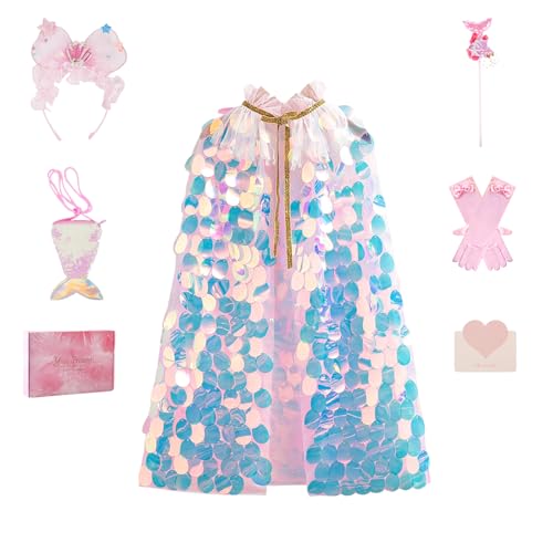 YOOCHUENG Prinzessin Umhang Set für Mädchen Bunte Umhang mit Pailletten,Glänzend Dress Up Kostüm Fancy Kinderkostüm für Halloween Karneval Rollenspiele, Große Ovale Pailletten YOOCHUENG Prinzessin Umhang Set für Mädchen Bunte Umhang mit Pailletten,Glänzend Dress Up Kostüm Fancy Kinderkostüm für Halloween Karneval Rollenspiele, Große Ovale Pailletten von YOOCHUENG