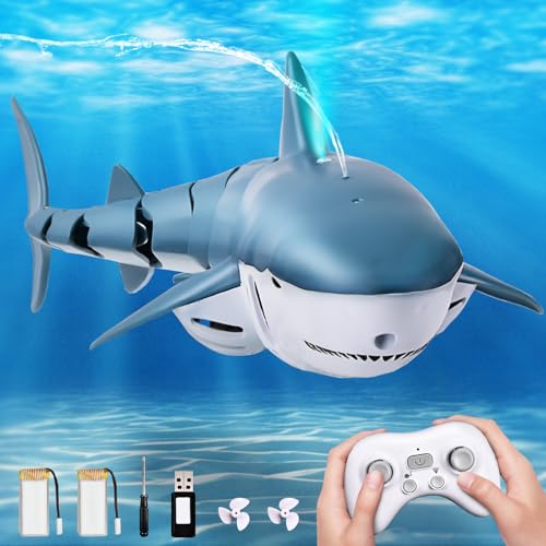 YOOHBERRYS Ferngesteuerter Hai, 2.4GHz Hai Spielzeug, Ferngesteuertes Hai-Boot mit Licht- und Wassersprühfunktion, Pool Spielzeug Geschenk für 6+ Jahre Junge Mädchen von YOOHBERRYS
