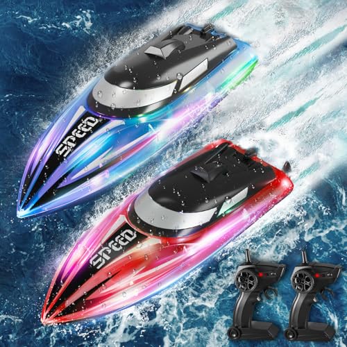 YOOHBERRYS Ferngesteuertes Boot 2 Stück, RC Boot mit LED-Licht für Pools und Seen, 2,4 GHz Ferngesteuerte Boote RC Rennboot, Speedboot Poolspielzeug für Kinder und Erwachsene von YOOHBERRYS