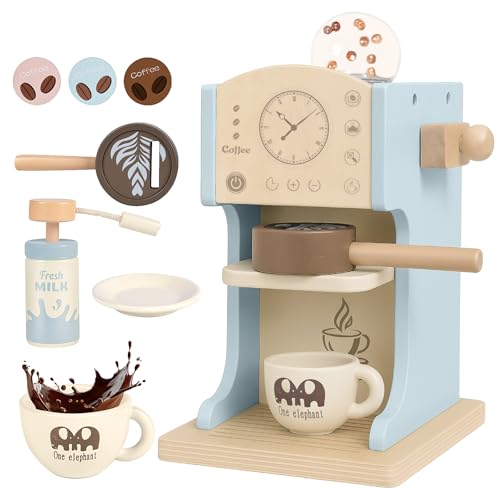 YOOHBERRYS Kaffeemaschine Kinder Holz, Kinderküche Kaffeemaschine mit Mühle, Spielküche Zubehör Kaffeeservice Spielset, Pädagogisches Holzspielzeug für Jungen und Mädchen ab 3 Jahre von YOOHBERRYS