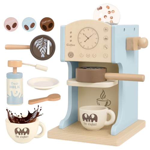 YOOHBERRYS Kaffeemaschine Kinder Holz, Kinderküche Kaffeemaschine mit Mühle, Spielküche Zubehör Kaffeeservice Spielset, Pädagogisches Holzspielzeug für Jungen und Mädchen ab 3 Jahre von YOOHBERRYS