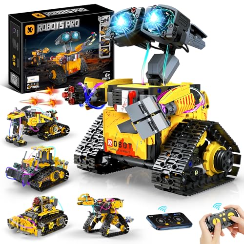 YOOHBERRYS Technik Roboter Bauspielzeug, 5-in-1 Roboticset Programmierbarer mit App & Fernsteuerung, RC Roboter Kinder Bausatz Geschenk für Jungen 6-12 Jahre (Gelb) von YOOHBERRYS