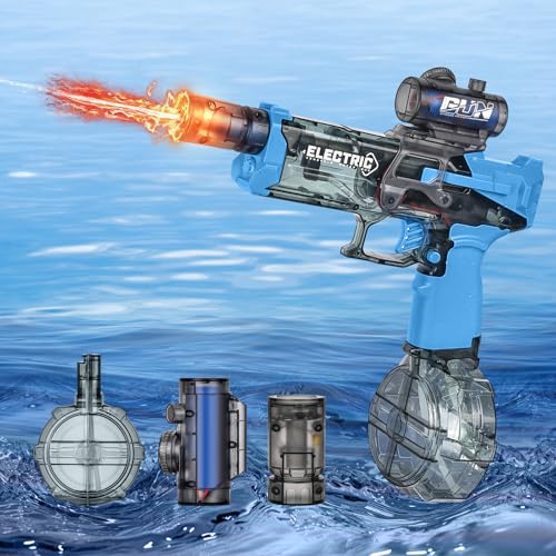 YOOHBERRYS Wasserpistole Elektrisch, Elektrische Wasserpistole Große Kapazität 500cc, Wiederaufladbar Wasserpistole Kinder mit Blitzeffekten, Automatische Wasserpistole Für Pool, Strand, Garten (Blau) von YOOHBERRYS