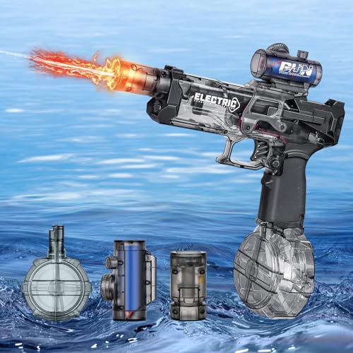 YOOHBERRYS Wasserpistole Elektrisch, Elektrische Wasserpistole Große Kapazität 500cc, Wiederaufladbar Wasserpistole Kinder mit Blitzeffekten, Automatische Wasserpistole Für Pool, Strand, Garten (Grau) von YOOHBERRYS