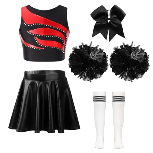 YOOJIA Cheerleadering Kostüm Mädchen Cheer Outfit mit Strass Tanzkleidung für Halloween Kostüm Dress Up Partys Ein Rot-Weiß 134-140 von YOOJIA