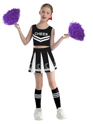 YOOJIA Cheerleaders Kostüm Kinder Mädchen Cheerleadering Outfit mit Pompoms und Socken Set Halloween Karneval Maske 5-16 Jahre Schwarz 146-152 YOOJIA Cheerleaders Kostüm Kinder Mädchen Cheerleadering Outfit mit Pompoms und Socken Set Halloween Karneval Maske 5-16 Jahre Schwarz 146-152 von YOOJIA