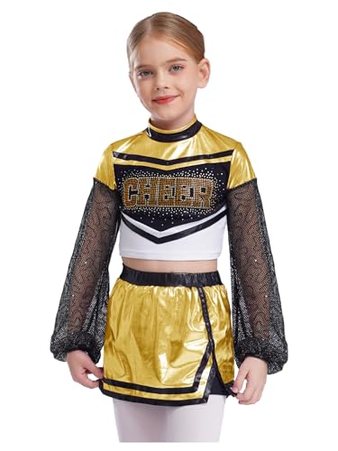 YOOJIA Cheerleaders Kostüm Kinder Mädchen Kostüm Cheerleaders Mädchen Pompon Uniform Cosplay Party Karneval Halloween Schule Uniform Kleid 110-170 Gold 122-128 YOOJIA Cheerleaders Kostüm Kinder Mädchen Kostüm Cheerleaders Mädchen Pompon Uniform Cosplay Party Karneval Halloween Schule Uniform Kleid 110-170 Gold 122-128 von YOOJIA