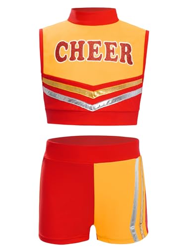 YOOJIA Einheitsgröße Pompom Mädchen Kostüm Cheer leader Top ohne Ärmel mit Shorts Set für Halloween Karneval Maskerade 5-16 Jahre Rot 170 YOOJIA Einheitsgröße Pompom Mädchen Kostüm Cheer leader Top ohne Ärmel mit Shorts Set für Halloween Karneval Maskerade 5-16 Jahre Rot 170 von YOOJIA