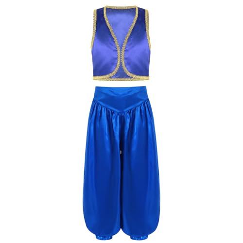 YOOJIA Kinder Jungen Arabischer Prinz Verkleidung Dieb Wunderlampe Prinz Kleidung Set Halloween Performance Kostüm Blau 110-116 von YOOJIA