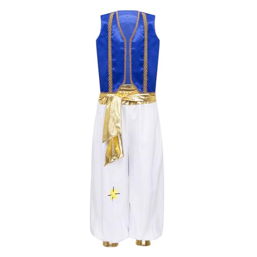 YOOJIA Kinder Jungen Arabischer Prinz Verkleidung Dieb Wunderlampe Rollenspiel Prinz Kleidung Set Halloween Karneval Fasching Königsblau 158-164 von YOOJIA