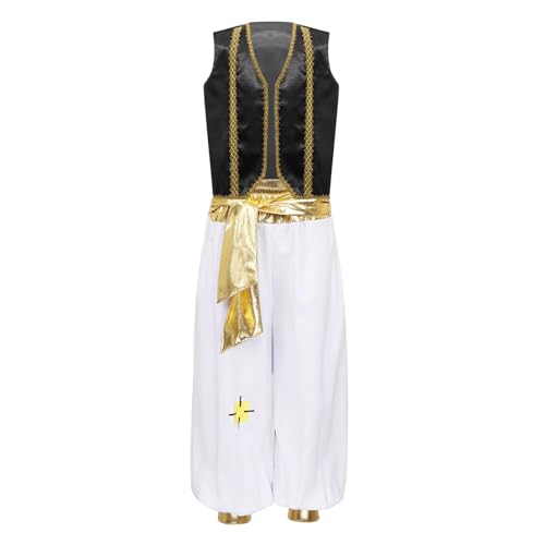 YOOJIA Kinder Jungen Arabischer Prinz Verkleidung Dieb Wunderlampe Rollenspiel Prinz Kleidung Set Halloween Karneval Fasching Schwarz 134-140 von YOOJIA