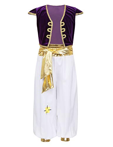 YOOJIA Kinder Jungen Arabischer Prinz Verkleidung Dieb Wunderlampe Rollenspiel Prinz Kleidung Set Halloween Karneval Fasching Violett 164-176 von YOOJIA
