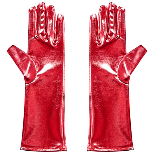 YOOJIA Kinder Mädchen Handschuhe Glänzende Metallische Handschuhe Zubehör für Abendparty Karneval Halloween Rot 3-10 Jahre von YOOJIA