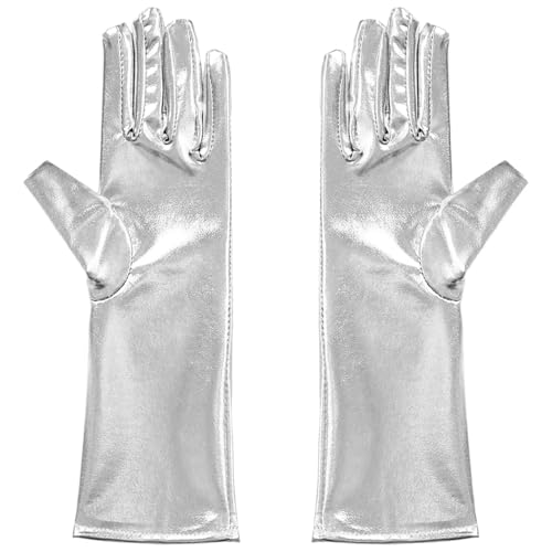 YOOJIA Kinder Mädchen Handschuhe Glänzende Metallische Handschuhe Zubehör für Abendparty Karneval Halloween Silber 3-10 Jahre von YOOJIA