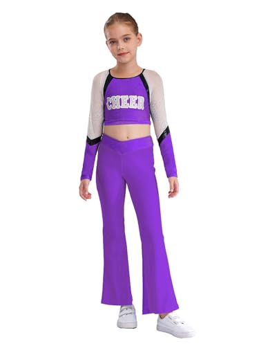YOOJIA Kostüm Cheerleaders Kinder Mädchen Ensemble Cheerleaders Kostüm Gymnastik Outfit Halloween Cosplay Kostüme Karneval 5-16 Jahre Lila 122-128 von YOOJIA