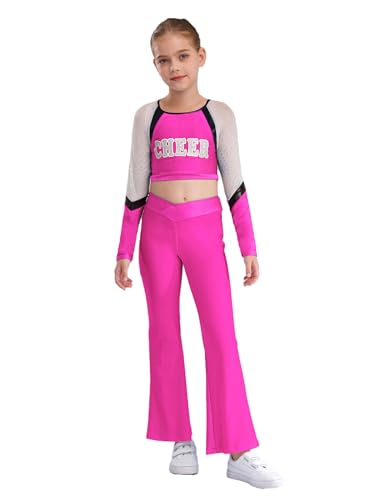 YOOJIA Kostüm Cheerleaders Kinder Mädchen Ensemble Cheerleaders Kostüm Gymnastik Outfit Halloween Cosplay Kostüme Karneval 5-16 Jahre Pink 170 von YOOJIA