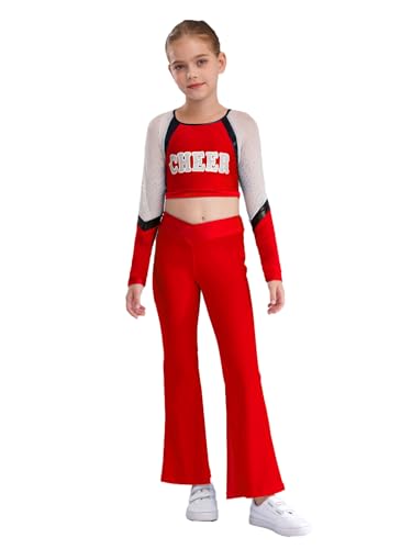 YOOJIA Kostüm Cheerleaders Kinder Mädchen Ensemble Cheerleaders Kostüm Gymnastik Outfit Halloween Cosplay Kostüme Karneval 5-16 Jahre Rot 158-164 von YOOJIA