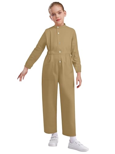 YOOJIA Overall Kinder Junge Mädchen Arbeitsanzug Cosplay Karneval Halloween Overall Trikot Gymnastik Knopf Tanz Overall Bodysuit Khaki 134-140 YOOJIA Overall Kinder Junge Mädchen Arbeitsanzug Cosplay Karneval Halloween Overall Trikot Gymnastik Knopf Tanz Overall Bodysuit Khaki 134-140 von YOOJIA