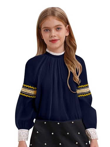 YOOJIA Russisches Kostüm Kind Mädchen Hemd Russisches traditionelles Kostüm Halloween Weihnachten Karneval Hemd Prinzessin Abend Puffärmel 2-16 Jahre Blau 146-152 von YOOJIA