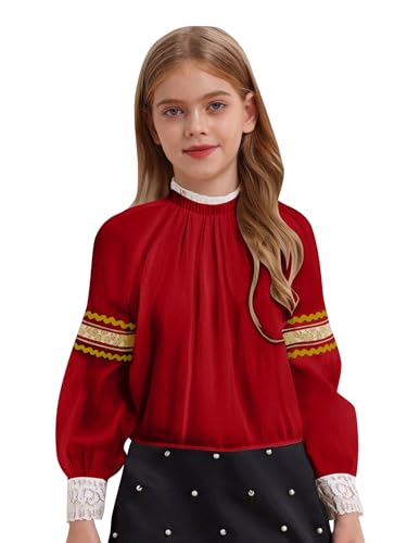 YOOJIA Russisches Kostüm Kind Mädchen Hemd Russisches traditionelles Kostüm Halloween Weihnachten Karneval Hemd Prinzessin Abend Puffärmel 2-16 Jahre Burgundy 158-164 von YOOJIA