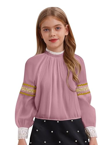 YOOJIA Russisches Kostüm Kind Mädchen Hemd Russisches traditionelles Kostüm Halloween Weihnachten Karneval Hemd Prinzessin Abend Puffärmel 2-16 Jahre Rosa 170 von YOOJIA