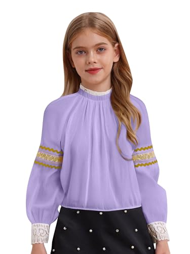 YOOJIA Russisches Kostüm Kind Mädchen Hemd Russisches traditionelles Kostüm Halloween Weihnachten Karneval Hemd Prinzessin Abend Puffärmel 2-16 Jahre Violett 158-164 von YOOJIA