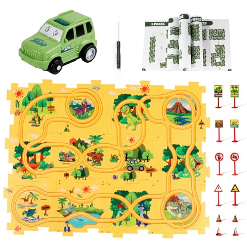 YOOYID Dinosaurier Puzzles Rennbahnen für Kinder im Alter von 3-5 Jahren Kleinkind Kunststoff Puzzle Track Rail Car Playset Track Slot Car Lernspielzeug für 3 4 5 6 Jahre alte Jungen Mädchen YOOYID Dinosaurier Puzzles Rennbahnen für Kinder im Alter von 3-5 Jahren Kleinkind Kunststoff Puzzle Track Rail Car Playset Track Slot Car Lernspielzeug für 3 4 5 6 Jahre alte Jungen Mädchen von YOOYID