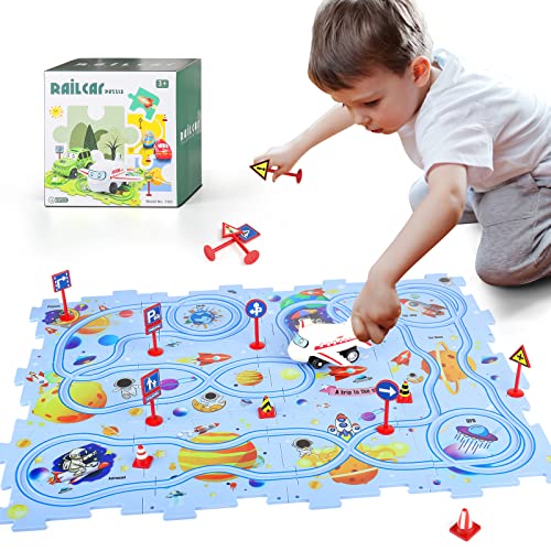 YOOYID Puzzle Track Spielzeug mit Flugzeug Schienenfahrzeug für Kinder Alter 3-5, Kleinkind Puzzle Track Playset Autorennbahn Racer Track Spielzeug für 3 4 5 6 Jahre alte Jungen Mädchen von YOOYID