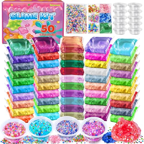 50 Farben DIY Slime Kit, Slime Making Kit für Mädchen, Crystal Clear Slime, Glow in The Dark Slime mit Add-Ins Schaumstoffkugeln, Charms, Glitter, Geschenk-Spielzeug für Kinder 50 Farben DIY Slime Kit, Slime Making Kit für Mädchen, Crystal Clear Slime, Glow in The Dark Slime mit Add-Ins Schaumstoffkugeln, Charms, Glitter, Geschenk-Spielzeug für Kinder von YOPINSAND