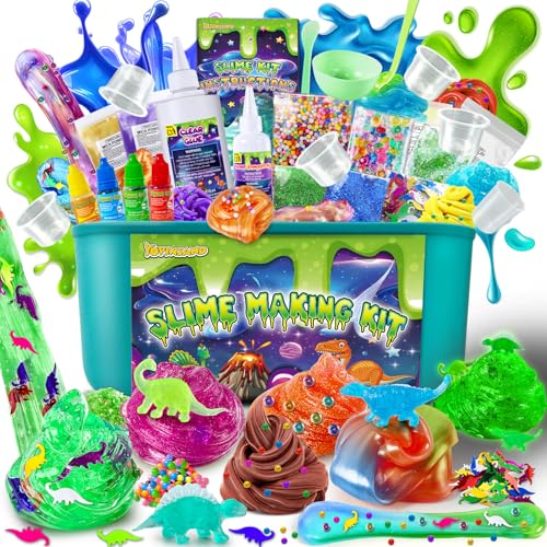 Dinosaurier Schleim Kit, Galaxy & Glow in The Dark Slime Making Kit für Kinder 6-12, DIY Schleim Kit mit Add-ins, Schaumstoffkugeln, Charms, Glitter, Dinosaurier Geschenk Spielzeug von YOPINSAND