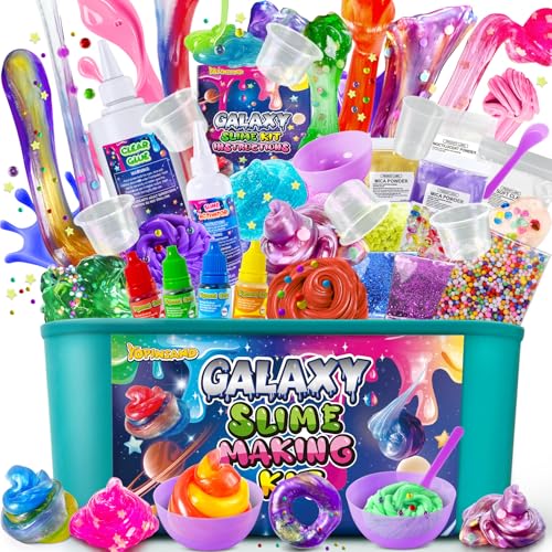 YOPINSAND Galaxy DIY Schleim Kit, Slime Making Kit für Mädchen 10-12, Schaum & Butter Slime mit Add-ins, Schaumstoffkugeln, Charms, Slime Party Favors Geschenk Spielzeug für Kinder von YOPINSAND