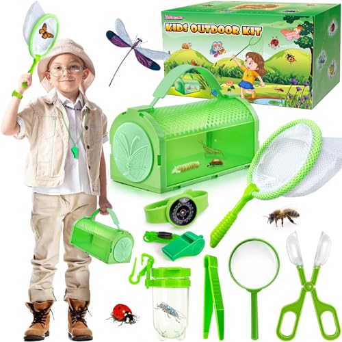YOPINSAND Insektenfänger-Set & Outdoor-Entdecker-Kit für Kinder, 10-teiliges Insektenfang-Set mit Spielzeugkäfig, Rucksack, Manifying-Glas, Spielzeugnetz, Outdoor-Erkundungsspielzeug, Geschenk für von YOPINSAND