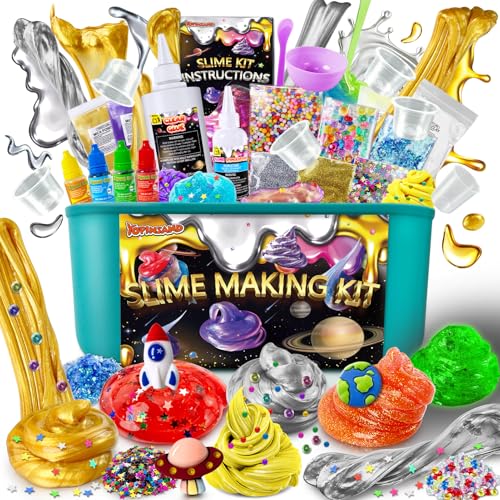 YOPINSAND Metallic Schleim Kit, Galaxie & Glühen im Dunkeln Schleim Kit für Mädchen Jungen 6-12, DIY Slime Kit mit Add-ins, Schaumstoffkugeln, Charms, Glitter, Slime Spielzeug für Kinder von YOPINSAND